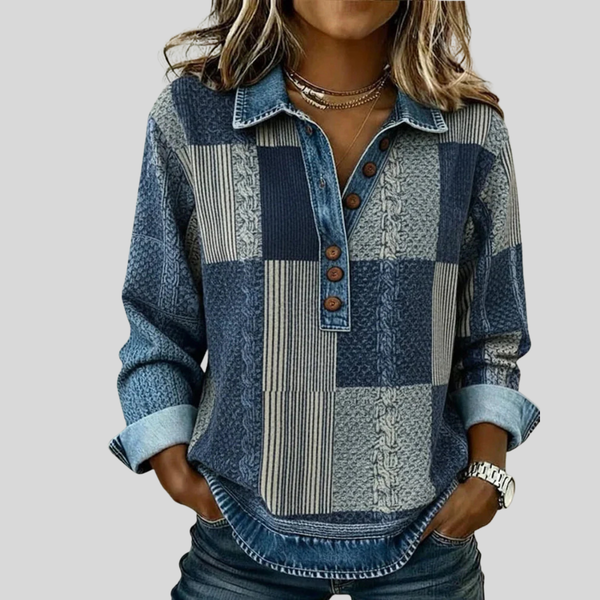 Carmina | Jersey Patchwork con Cuello Vaquero