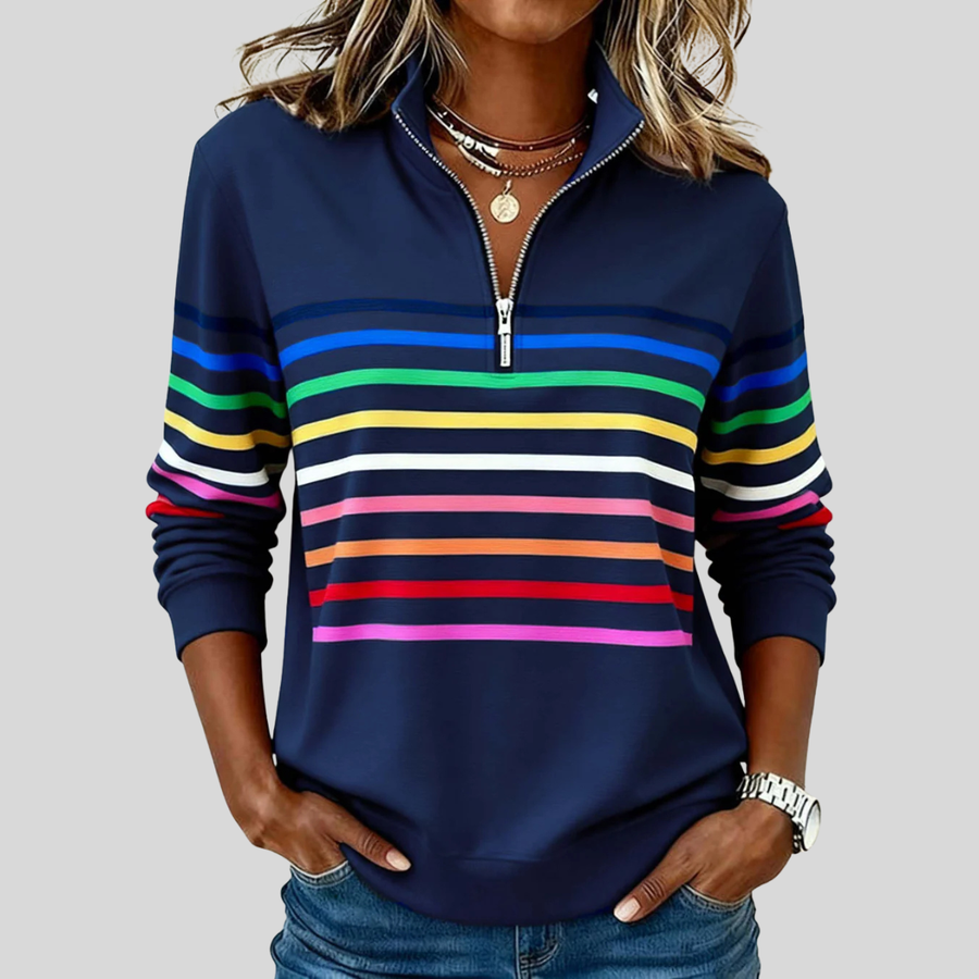 Mariví | Sudadera de Rayas Multicolor con Media Cremallera