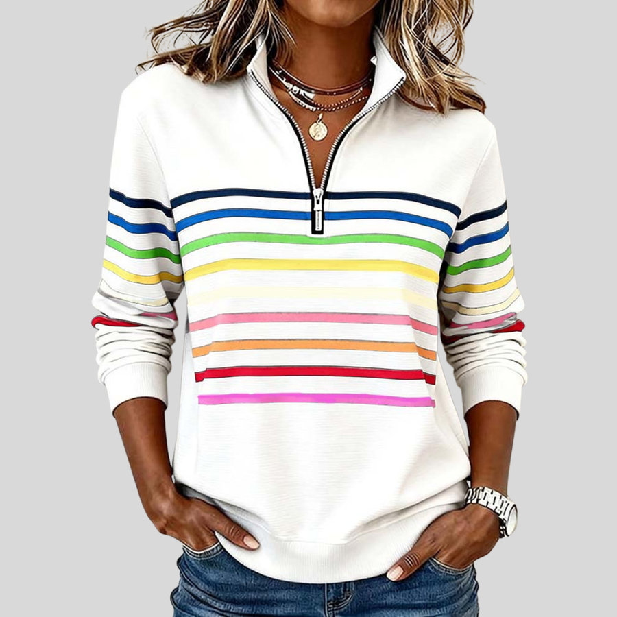 Mariví | Sudadera de Rayas Multicolor con Media Cremallera