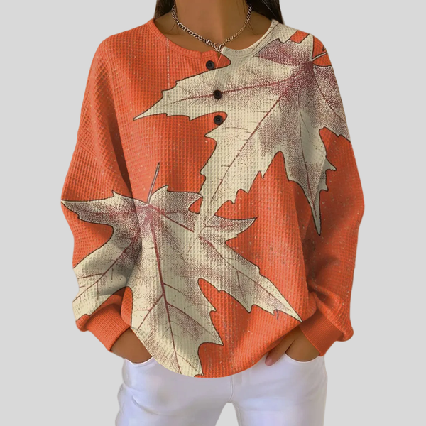 Mari Luz | Sudadera Naranja con Estampado de Hojas