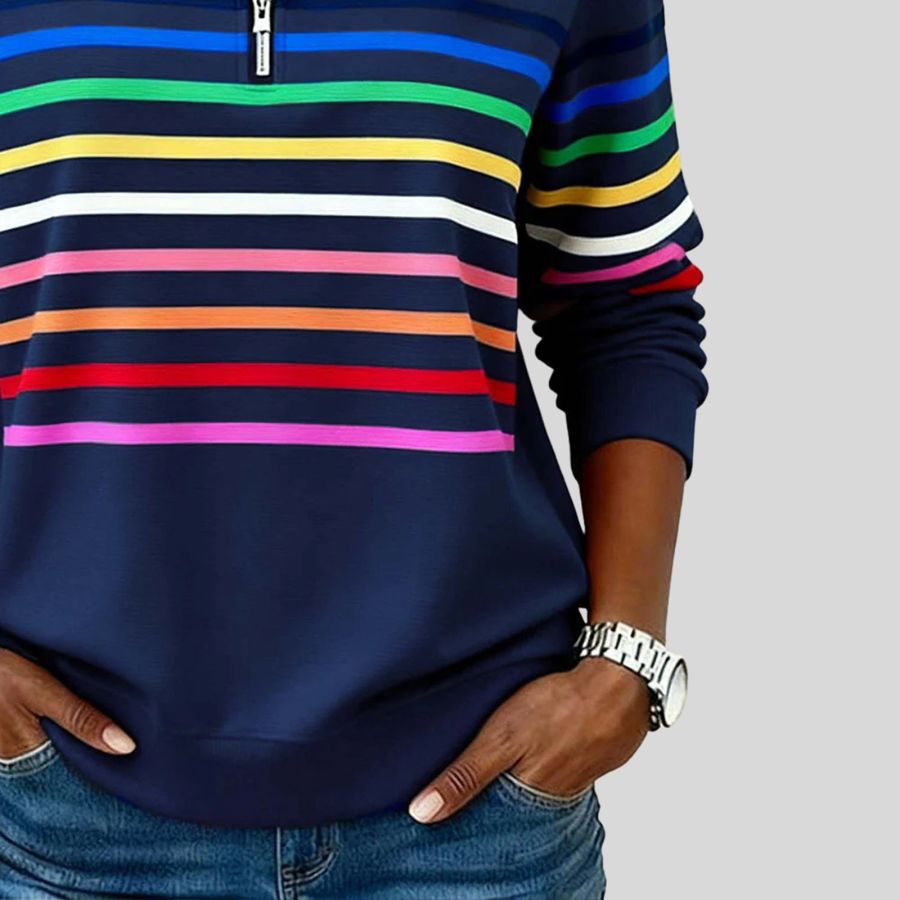 Mariví | Sudadera de Rayas Multicolor con Media Cremallera