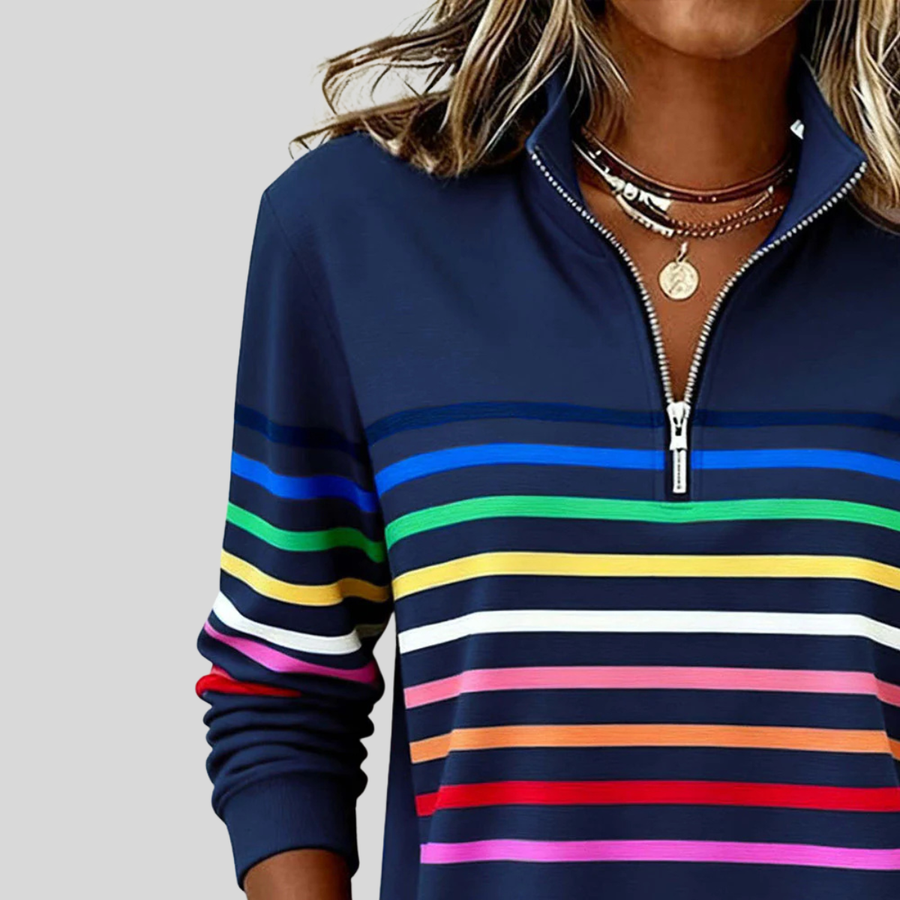 Mariví | Sudadera de Rayas Multicolor con Media Cremallera