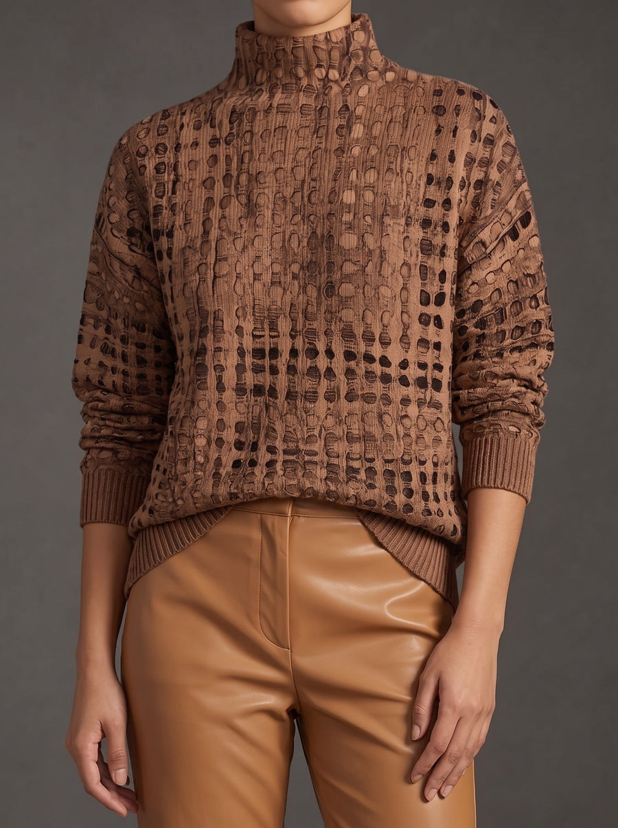 Marina | Jersey de Cuello Alto Celosía Castaño