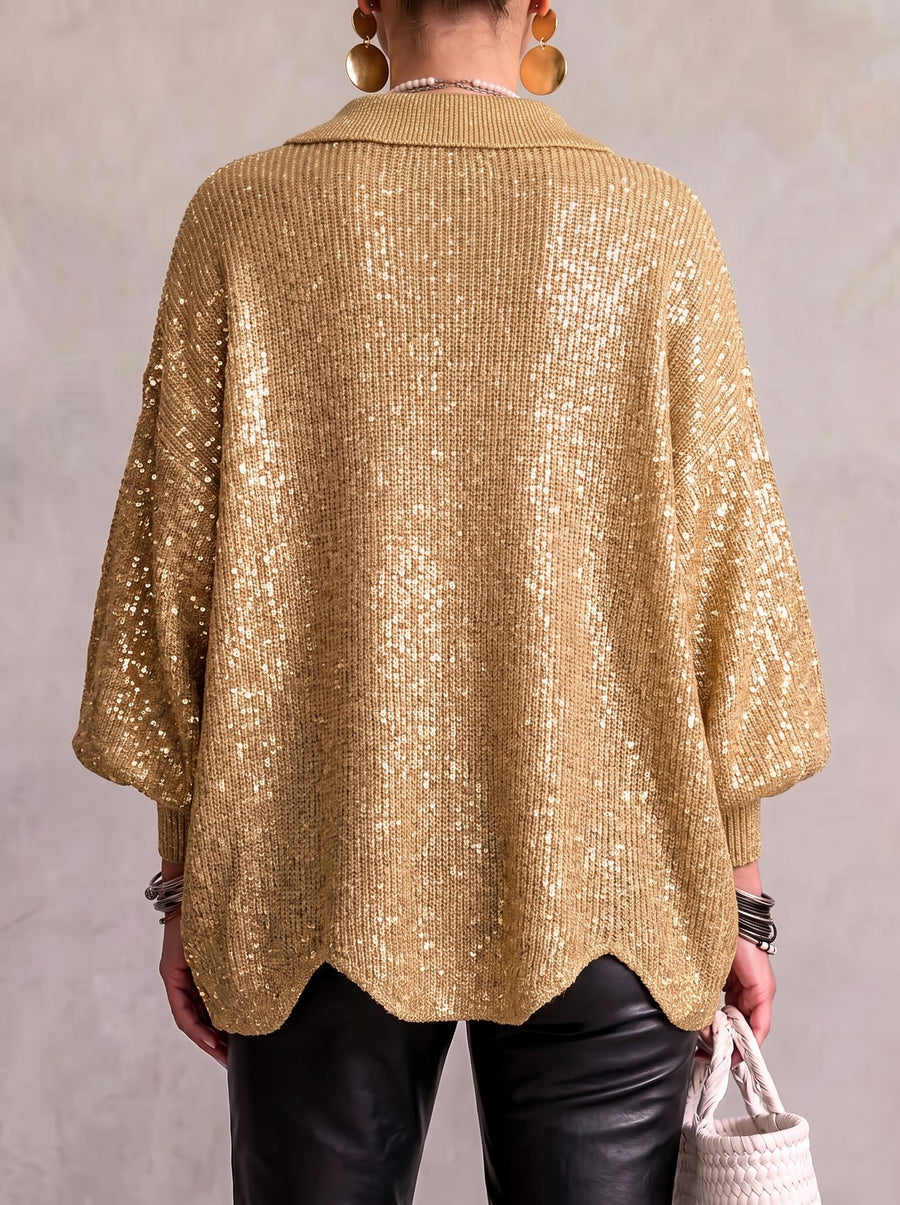 Victoria | Cárdigan Oversize con Cuello y Botones Dorados