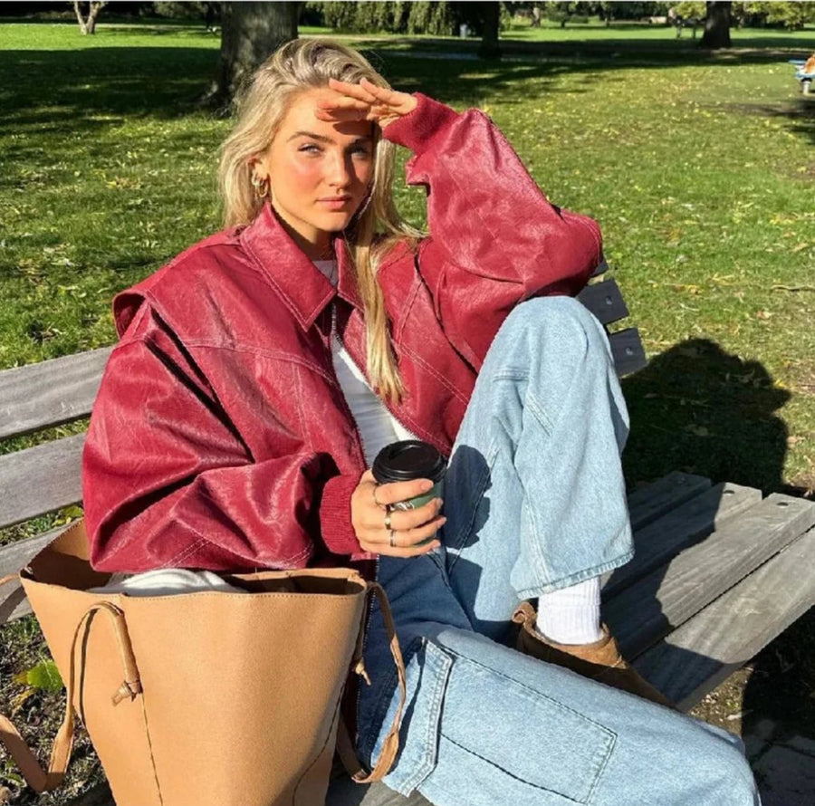Renée | Bomber oversize con pespuntes en contraste